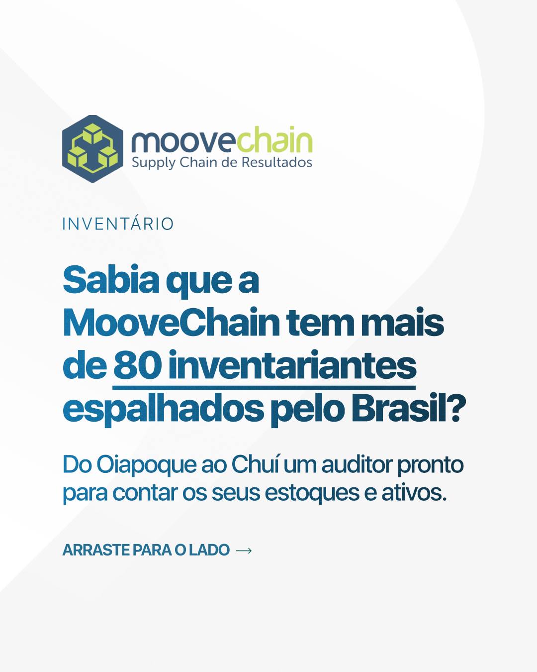 Do Oiapoque ao Chuí, tem um auditor MooveChain pronto para contar os seus estoques e ativos.

Toda empresa precisa inventariar. O problema quase sempre não é a vontade, é a falta de estrutura para executar com método, consistência e sem parar a operação.

A MooveChain acaba de confirmar mais de 80 inventariantes distribuídos por todo o Brasil. Profissionais de campo ativos, treinados na metodologia MooveChain e operando com o WeCount: QR Code, geolocalização e relatório conciliado em tempo real.

Norte, Sul, Nordeste, Centro-Oeste, Sudeste, onde a sua operação estiver, a MooveChain estará junto do seu patrimônio. Com o mesmo processo, o mesmo padrão e o mesmo relatório, independente do estado.

Acesse o link na bio e fale com um especialista.

#Inventário #AtivoFixo #AtivoLogístico #CoberturaNacional #WeCount #MooveChain #SupplyChain #GestãoDeEstoque